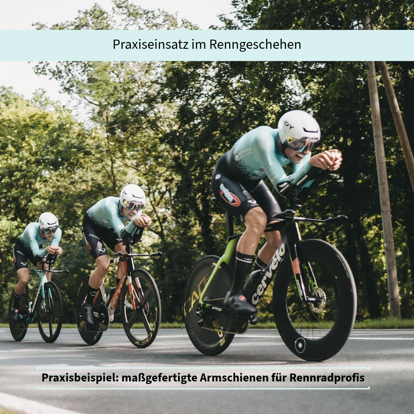 Radsportler im Zeitfahr-Wettbewerb mit maßgefertigten 3D-gedruckten Armschienen