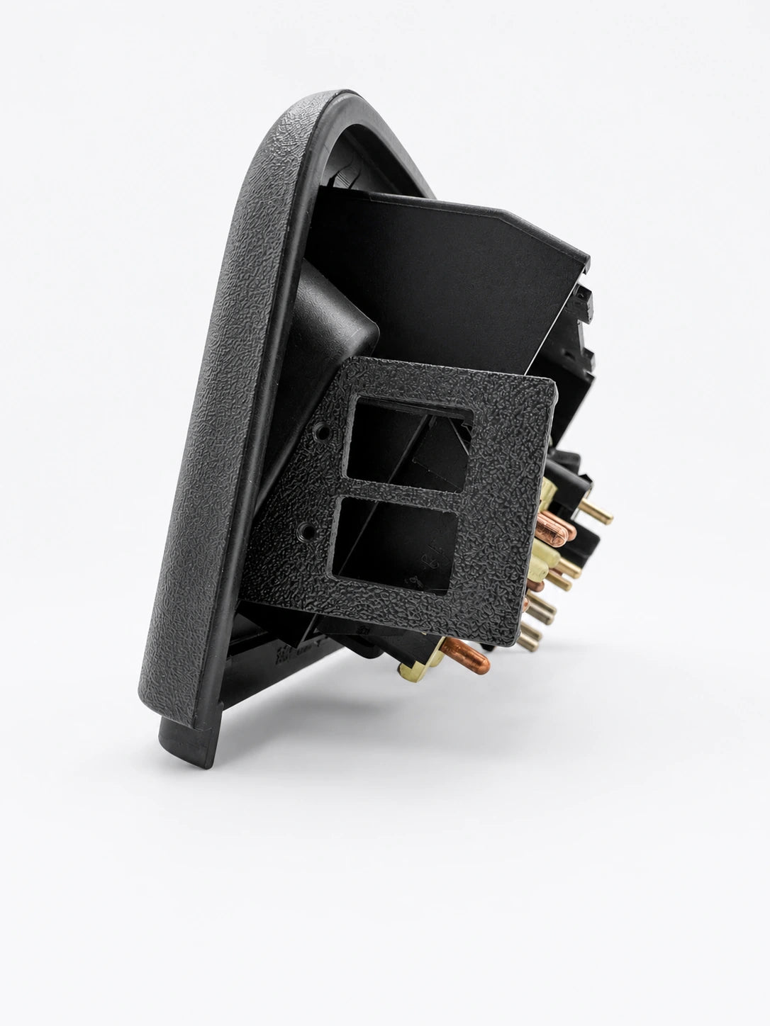 Porsche 964/993 Schalterblende von hinten mit eingesetztem 3D-gedrucktem Reparatur-Kit und Original-Steckkontakten