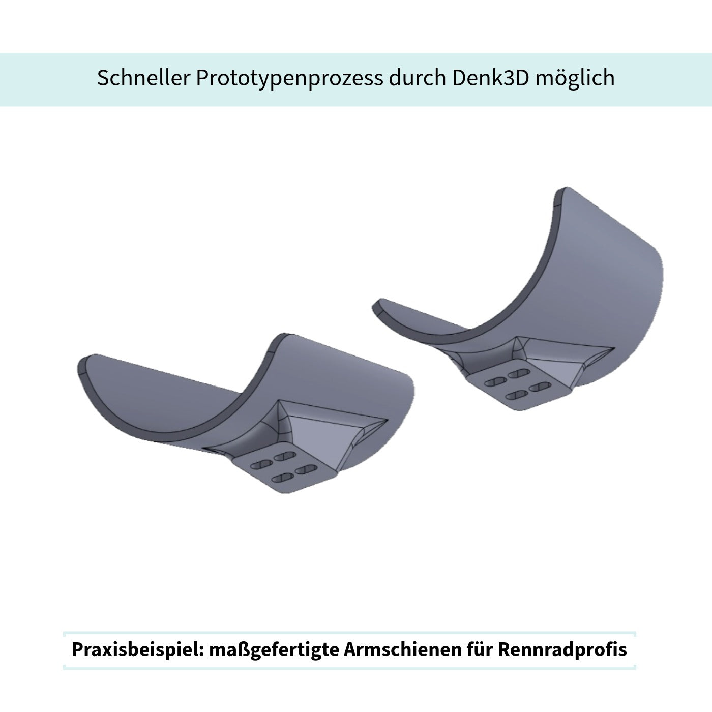 CAD-Modell von maßgeschneiderten 3D-gedruckten Armschienen für Zeitfahrräder