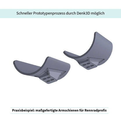 CAD-Modell von maßgeschneiderten 3D-gedruckten Armschienen für Zeitfahrräder
